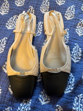 Beige and Black Two-Tone Slingback Flats